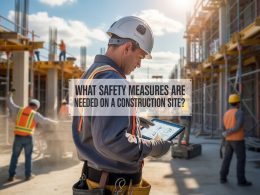 worker checking for safety measures in construction site